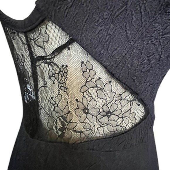 Free People Brooklyn Mini Dress Lace Insert Off Shoulder A-Line Textured Knit S - Picture 5 of 13